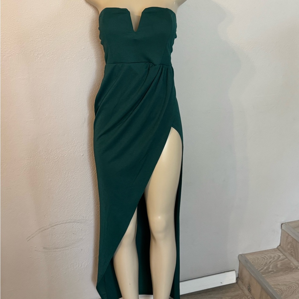 PrettyLittleThing Strapless Teal Dress